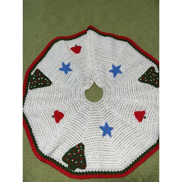 Vintage Handmade Crochet Tree Skirt , Trees, Bells , Stars , 35\